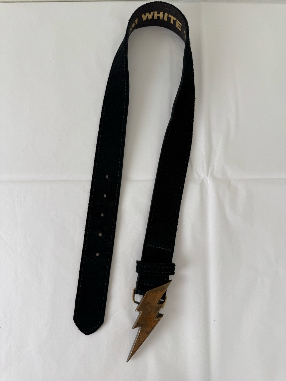Kim White Lightning Bolt Leather Belt Black Antique Brass Small - Picture 9 of 13